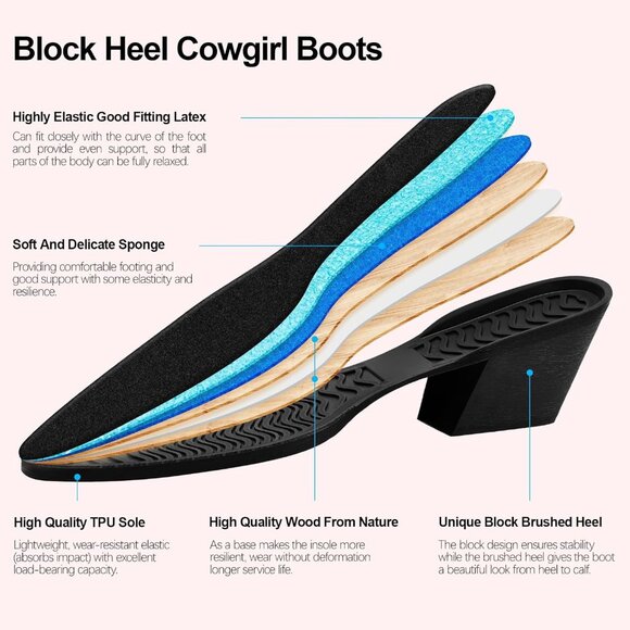 ⚡Women's Brown Wide Calf Western Cowgirl Boots Embroidered Pointed Toe Half Zip - Picture 8 of 8